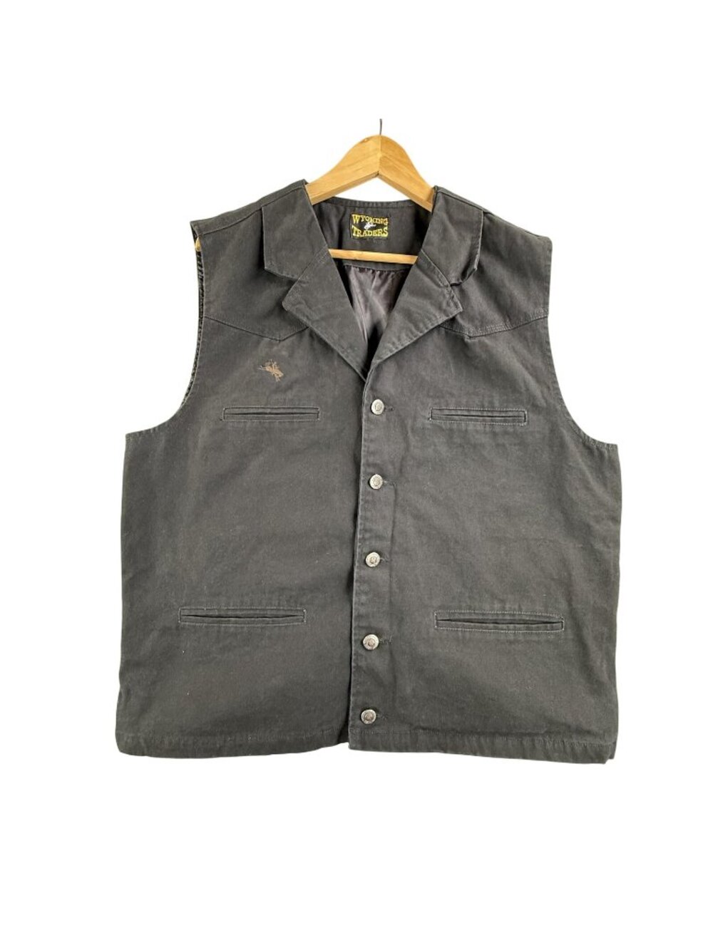 Wyoming Traders Vest Mens Large Black Canvas Western Cowboy Concealed Carry